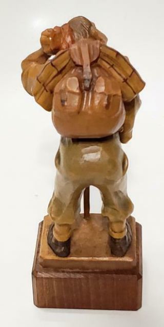 VINTAGE ANRI WOOD HAND CARVED MAN WITH CANE HOBO CAMPING 1952 - 1954 6