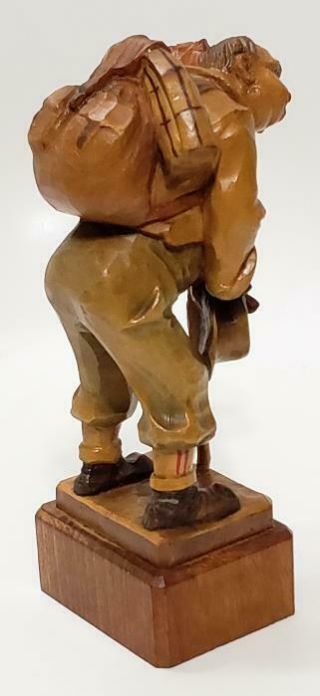 VINTAGE ANRI WOOD HAND CARVED MAN WITH CANE HOBO CAMPING 1952 - 1954 7
