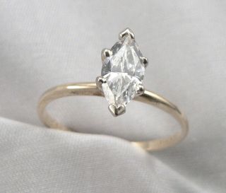 Diamonique 14k Yellow Gold Marquise Cut 1.  5ct Cz Solitaire Ring 2g Size 9.  25