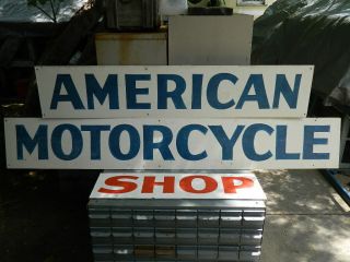 Vintage Dealer Sign " American Motorcycle Shop " Old Flathead Knucklehead Panhead