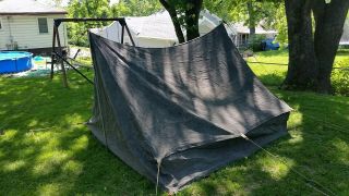 Vtg Dark Grey 2 Man Military Style Scout A Frame Wall Tent Reenactment 8x7 2