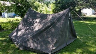 Vtg Dark Grey 2 Man Military Style Scout A Frame Wall Tent Reenactment 8x7 3