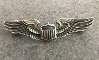 Vintage 3 " Wwii Sterling Silver Vanguard 1v Military Pilot Wings With Shield Pin