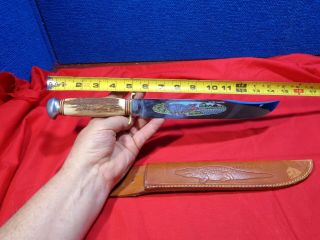 Vintage Solingen Germany Stag Handle Knife Gator Hunter Knife & Leather Sheath