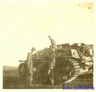 Best Wehrmacht Troops In Field W/ Stopped Sturmgeschütz Panzer Tank