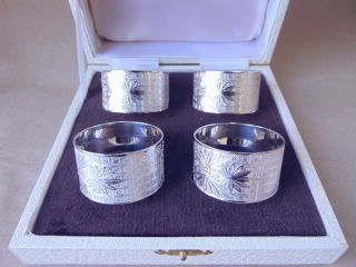 Pretty Set Of 4 Sterling Silver Napkin Rings,  Boxed