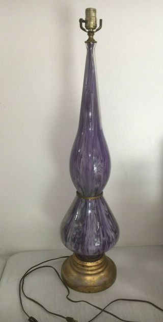 Vtg Mid Century Modern Purple White Art Glass Genie Bottle Shaped Lamp Murano