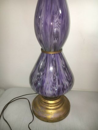 Vtg Mid Century modern PURPLE WHITE Art Glass Genie Bottle Shaped Lamp murano 2