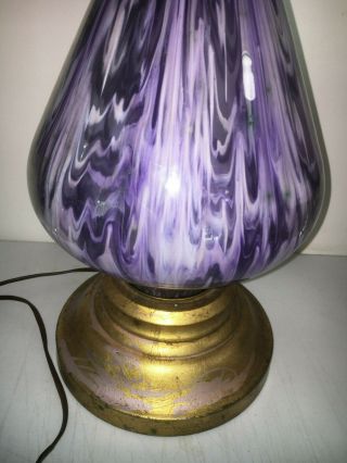 Vtg Mid Century modern PURPLE WHITE Art Glass Genie Bottle Shaped Lamp murano 3