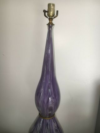 Vtg Mid Century modern PURPLE WHITE Art Glass Genie Bottle Shaped Lamp murano 4