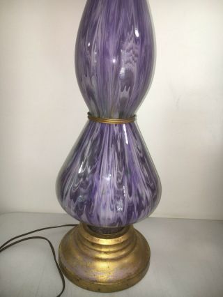 Vtg Mid Century modern PURPLE WHITE Art Glass Genie Bottle Shaped Lamp murano 8