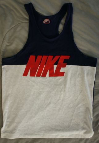 Vintage Nike 1970s 1980s Tank Top Blue White Red Made In Usa Nos Mens M