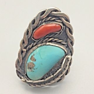 1970s,  Vintage Turquoise And Sterling Silver Ring Signed