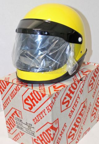 Vintage Shoei S - 20 Full Face Yellow Motorcycle Helmet W Shield Xl Nib Japan 1973