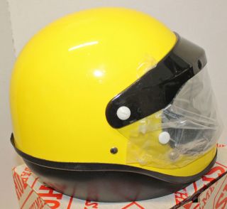 Vintage Shoei S - 20 Full Face Yellow Motorcycle Helmet w Shield XL NIB Japan 1973 2