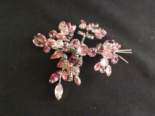Huge Vintage Schreiner Pink Rhinestone Flowers Trembler Brooch