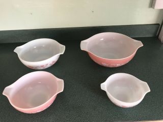 Vintage Pyrex Pink Gooseberry Cinderella Bowl Set 3