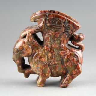 1.  9  Chinese Old Red Green Jade Hand - Carved Dragon Wine Cup Statue Pendant 0174