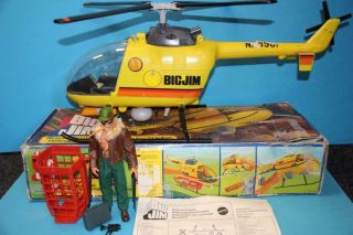 Vintage Big Jim Action Figure Resque Helicopter,  Box Rare Including Pilot