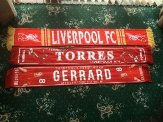Vintage Liverpool Football Club Shirt Scarf.  3 Scarfs Torres Gerrard