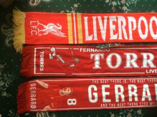 Vintage Liverpool Football Club Shirt Scarf.  3 scarfs Torres Gerrard 2