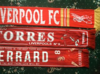 Vintage Liverpool Football Club Shirt Scarf.  3 scarfs Torres Gerrard 3