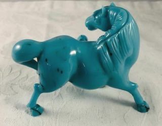 Vintage Chinese Peking Glass Horse Figurine 2 Turquoise w/ Veining N/R 2
