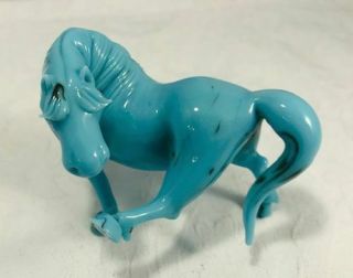 Vintage Chinese Peking Glass Horse Figurine 2 Turquoise w/ Veining N/R 3