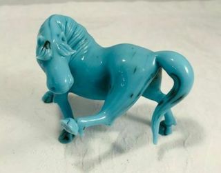 Vintage Chinese Peking Glass Horse Figurine 2 Turquoise w/ Veining N/R 4