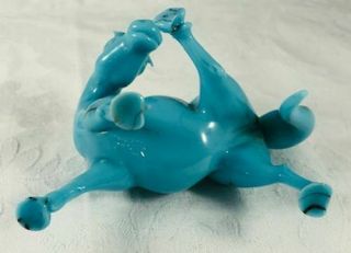 Vintage Chinese Peking Glass Horse Figurine 2 Turquoise w/ Veining N/R 5