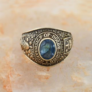 10k Yg Vintage Blue Gemstone University Of Notre Dame Ring Size 6.  75
