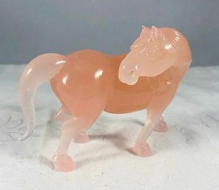 Vintage Chinese Peking Glass Horse Figurine 1 Pink Quartz Color Perfect Cond