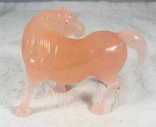 Vintage Chinese Peking Glass Horse Figurine 1 Pink Quartz Color Perfect Cond 2