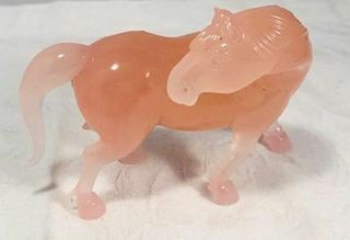 Vintage Chinese Peking Glass Horse Figurine 1 Pink Quartz Color Perfect Cond 4
