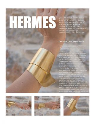 Hermes Greek - Handmade Bronze Cuff Bracelet 24ct Goldplated