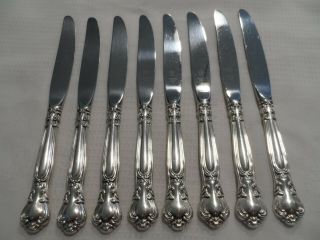 Gorham Chantilly Sterling Silver Place Knives Set Of 8,  9 1/4 " Euc No Mono