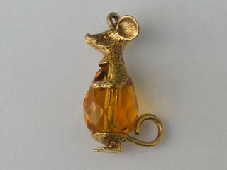 A Vintage 9ct.  Gold Gem Set Mouse (chim) Charm/pendant Or Fob,  3.  9.  Grms