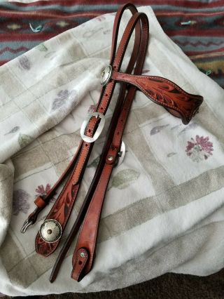 Sterling Bridle Headstall,  Leather,  Barely,  Buckaroo Tack Tags