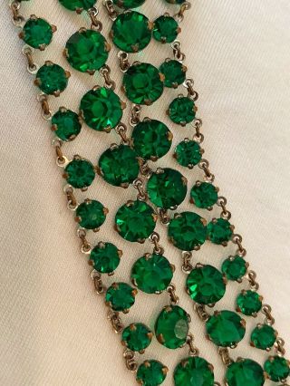 Vintage Antique Art Deco Emerald Green Crystal Paste Glass Open Back Necklace 2
