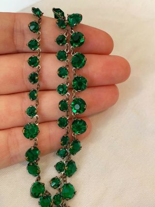 Vintage Antique Art Deco Emerald Green Crystal Paste Glass Open Back Necklace 4