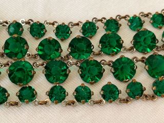 Vintage Antique Art Deco Emerald Green Crystal Paste Glass Open Back Necklace 5