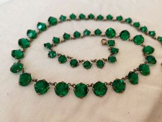 Vintage Antique Art Deco Emerald Green Crystal Paste Glass Open Back Necklace 6