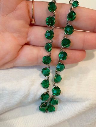 Vintage Antique Art Deco Emerald Green Crystal Paste Glass Open Back Necklace 8