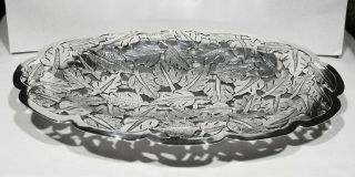 Huge Vintage Antique Hand Hammered 206g 925 Silver Leaves Pattern Footed Tray