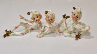 Vintage 1950’s Lefton Set If Three Pixie/elf Porcelain Figurines • 305