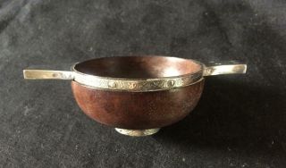 Vintage Scottish Provincial Silver Mounted Wooden Quaich Isle Of Mull