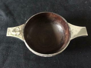 Vintage Scottish Provincial Silver Mounted Wooden Quaich Isle of Mull 2