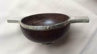Vintage Scottish Provincial Silver Mounted Wooden Quaich Isle of Mull 3