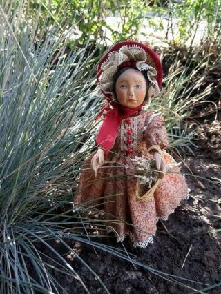 carved wood Hitty doll in vintage style 6.  5 (16.  5cm) 2