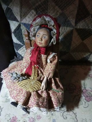 carved wood Hitty doll in vintage style 6.  5 (16.  5cm) 3